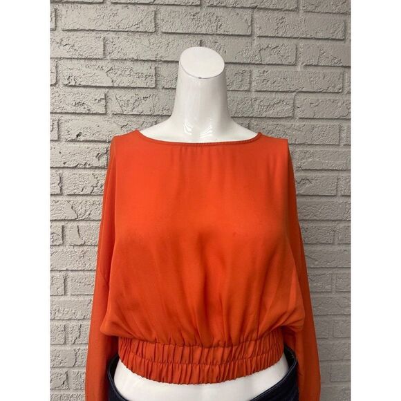 TIMING Orange Lace-Up Back Smocked Waist Blouse Size M - Picture 1 of 7